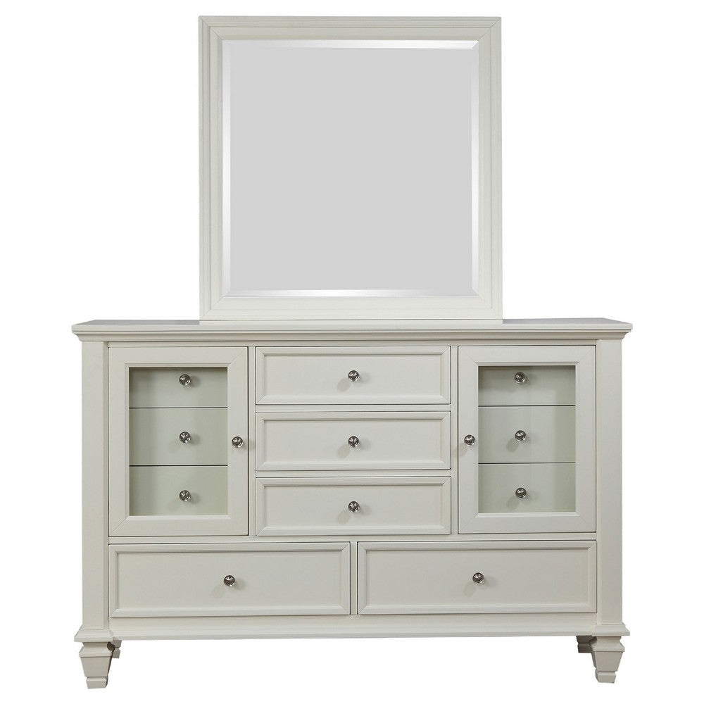 Lila Wide Dresser with Mirror | 11 Drawers 2 Doors | Cream White Wood BM339951