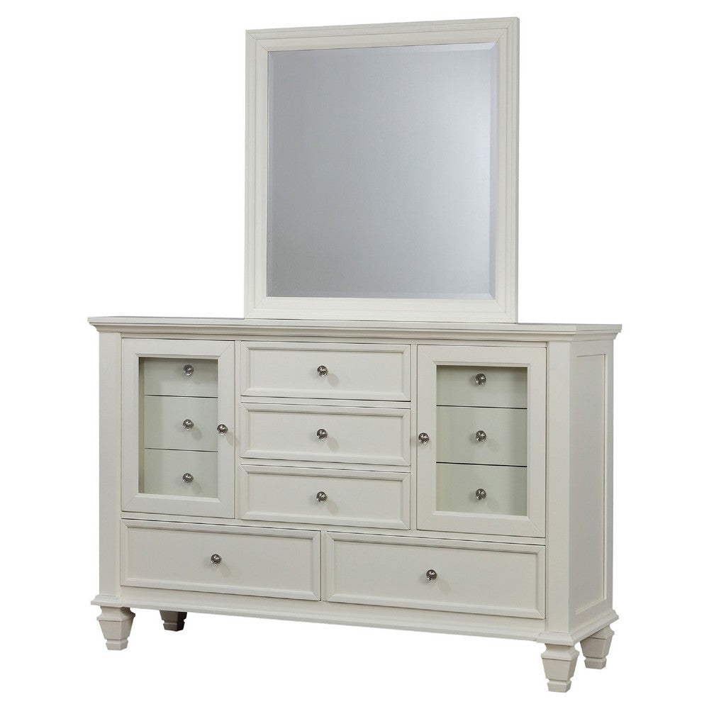 Lila Wide Dresser with Mirror | 11 Drawers 2 Doors | Cream White Wood BM339951