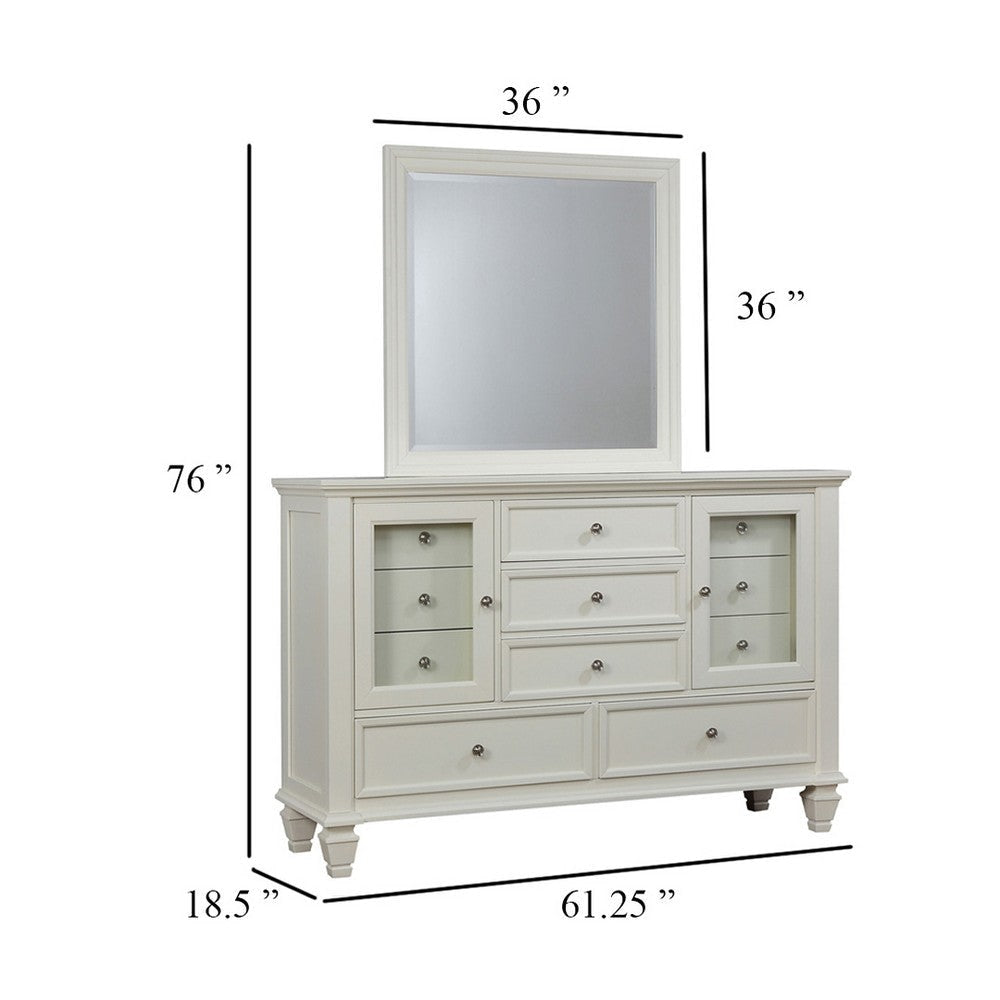 Lila Wide Dresser with Mirror | 11 Drawers 2 Doors | Cream White Wood BM339951