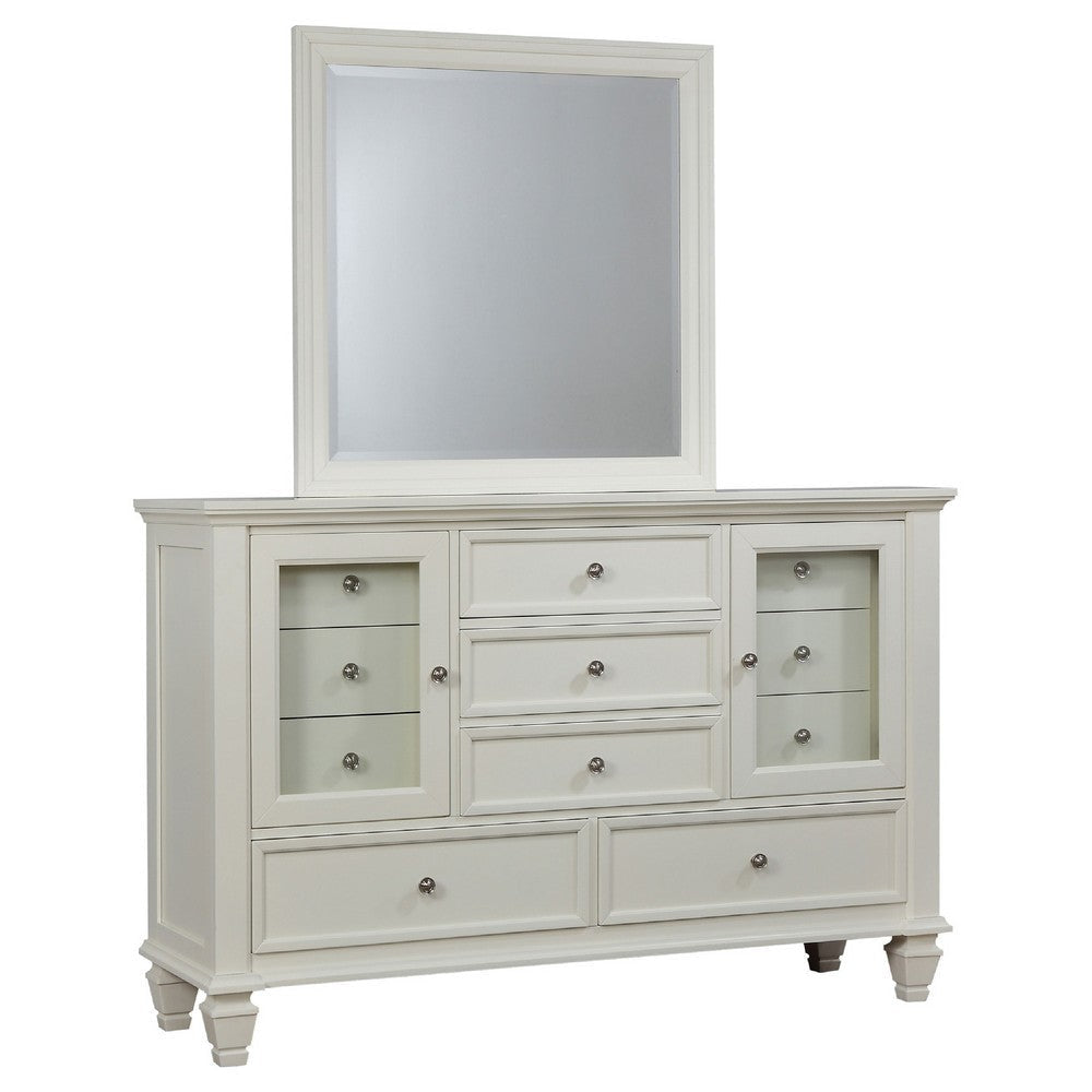 Lila Wide Dresser with Mirror | 11 Drawers 2 Doors | Cream White Wood