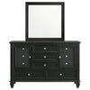 Lila Wide Dresser with Mirror | 11 Drawers | Black Wood | Turned Legs BM339952