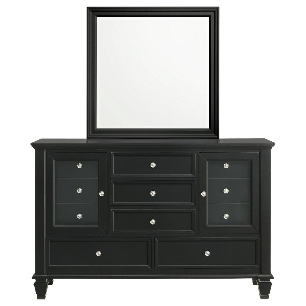 Lila Wide Dresser with Mirror | 11 Drawers | Black Wood | Turned Legs BM339952