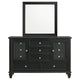 Lila Wide Dresser with Mirror | 11 Drawers | Black Wood | Turned Legs BM339952