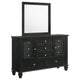 Lila Wide Dresser with Mirror | 11 Drawers | Black Wood | Turned Legs