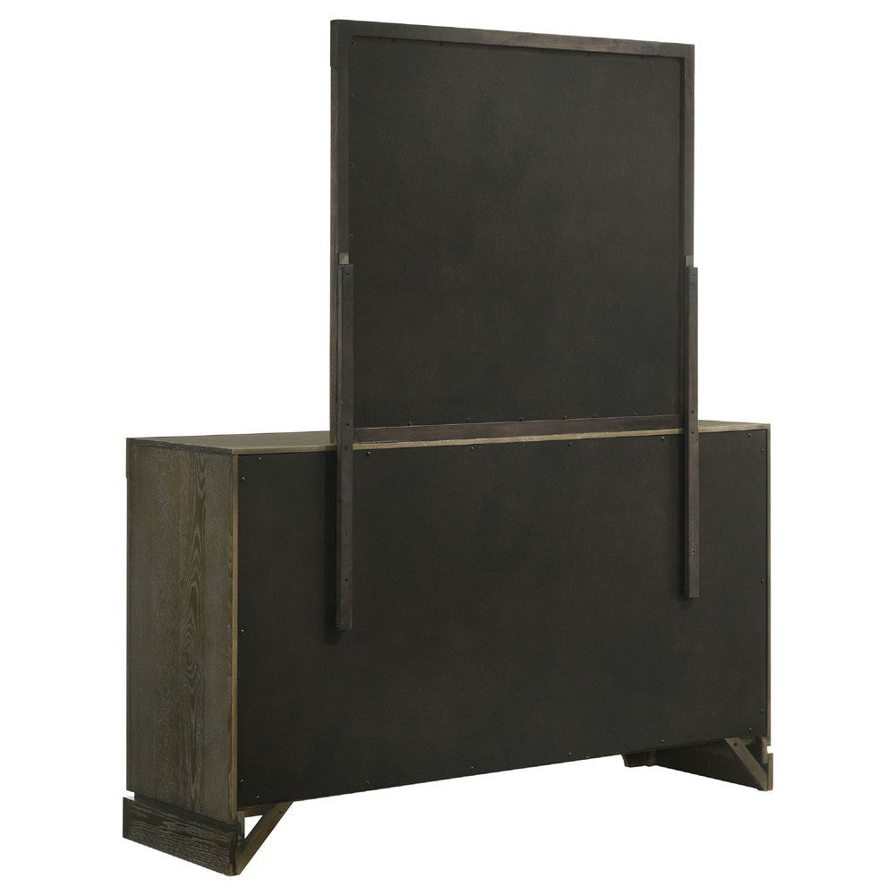 Seon Wide Dresser with Mirror | 6 Drawers | Cocoa Brown | Brass Knobs BM339953