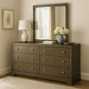 Seon Wide Dresser with Mirror | 6 Drawers | Cocoa Brown | Brass Knobs