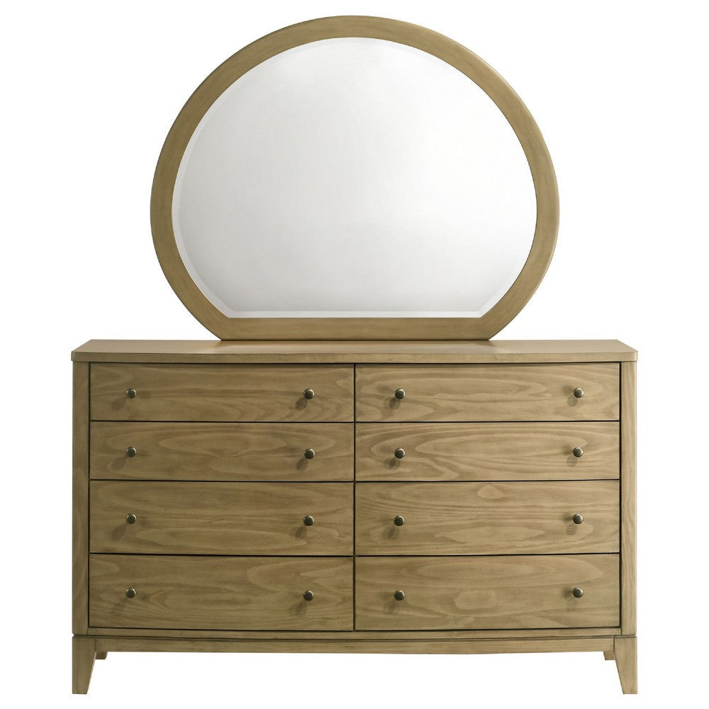 Heon Wide Dresser with Mirror | 8 Drawers | Natural Brown Wood Frame BM339954