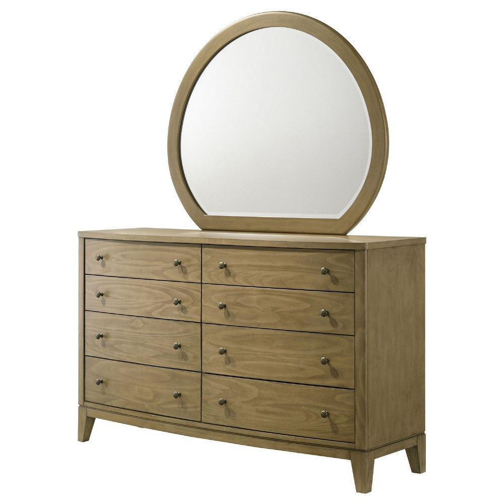 Heon Wide Dresser with Mirror | 8 Drawers | Natural Brown Wood Frame BM339954