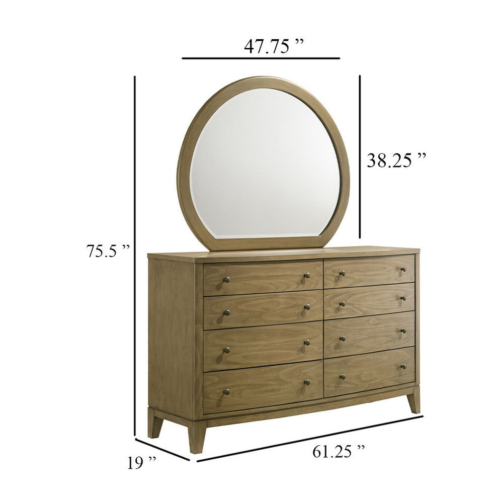 Heon Wide Dresser with Mirror | 8 Drawers | Natural Brown Wood Frame BM339954