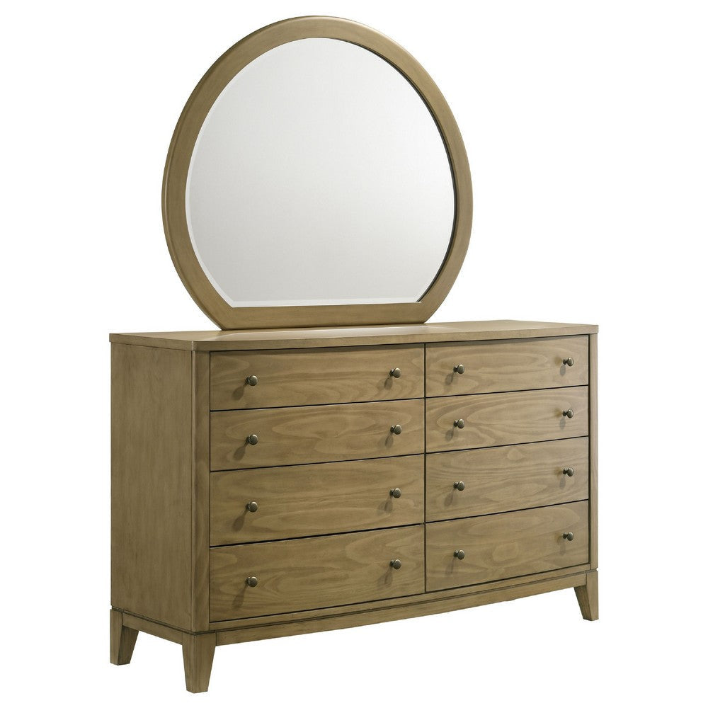 Heon Wide Dresser with Mirror | 8 Drawers | Natural Brown Wood Frame