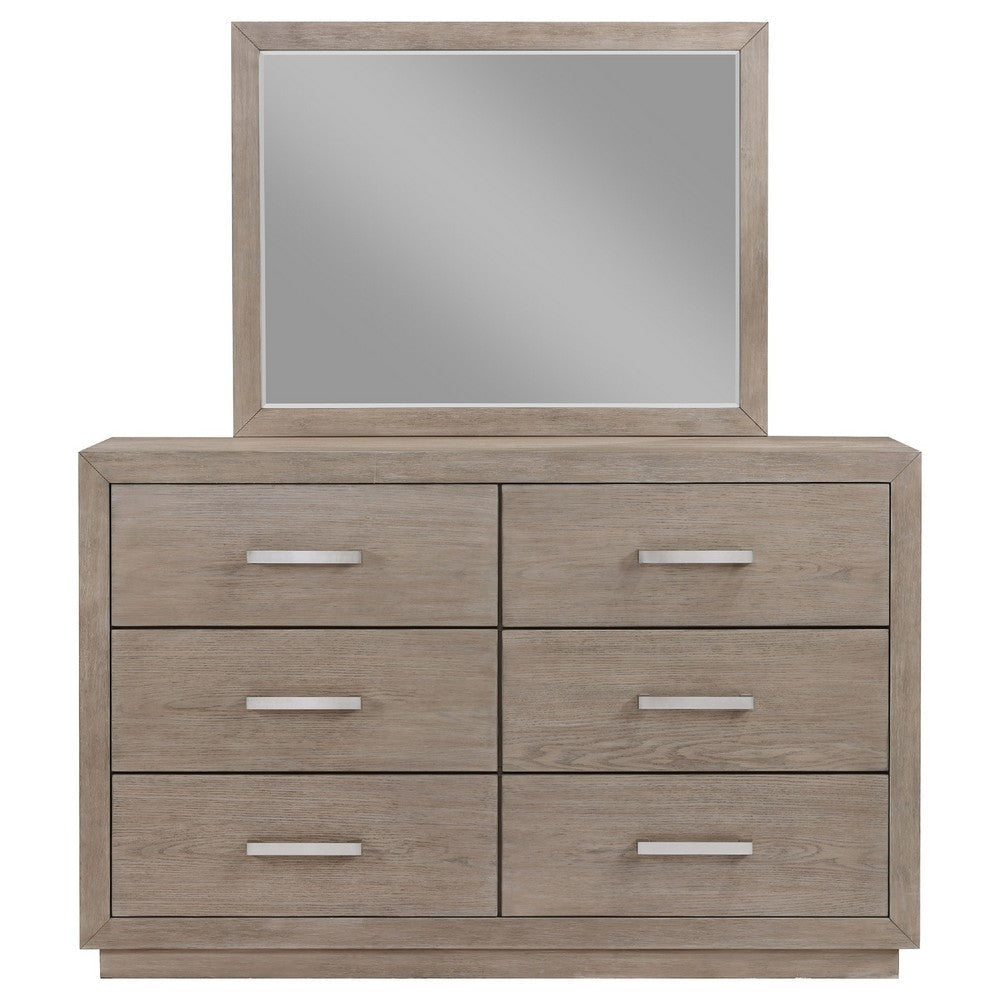 Keno Wide Dresser with Mirror | 6 Drawers | Bar Handles | Barley Brown BM339955