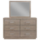 Keno Wide Dresser with Mirror | 6 Drawers | Bar Handles | Barley Brown BM339955