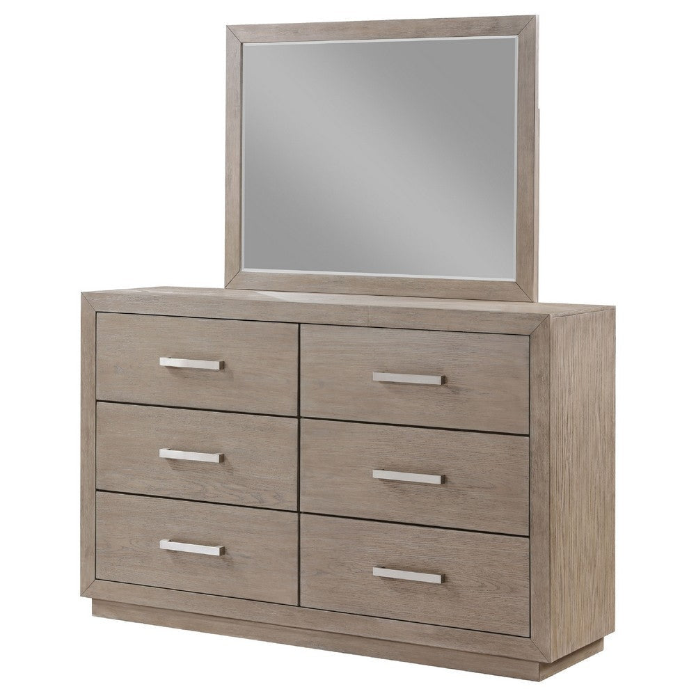 Keno Wide Dresser with Mirror | 6 Drawers | Bar Handles | Barley Brown BM339955