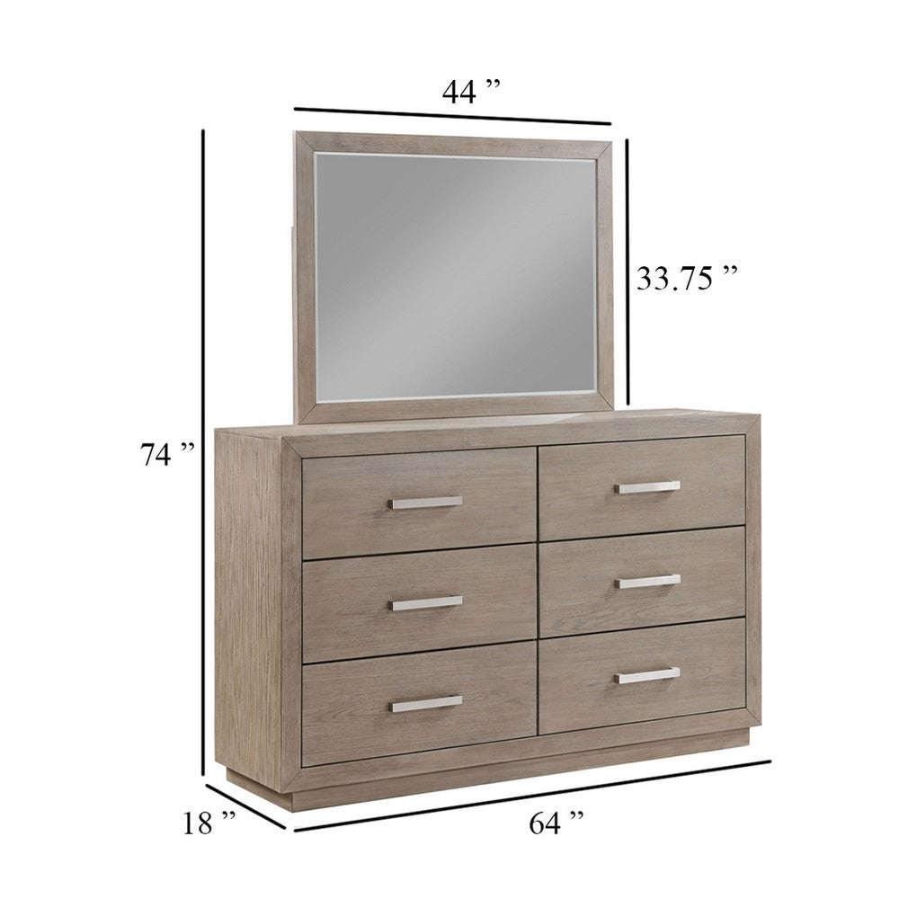 Keno Wide Dresser with Mirror | 6 Drawers | Bar Handles | Barley Brown