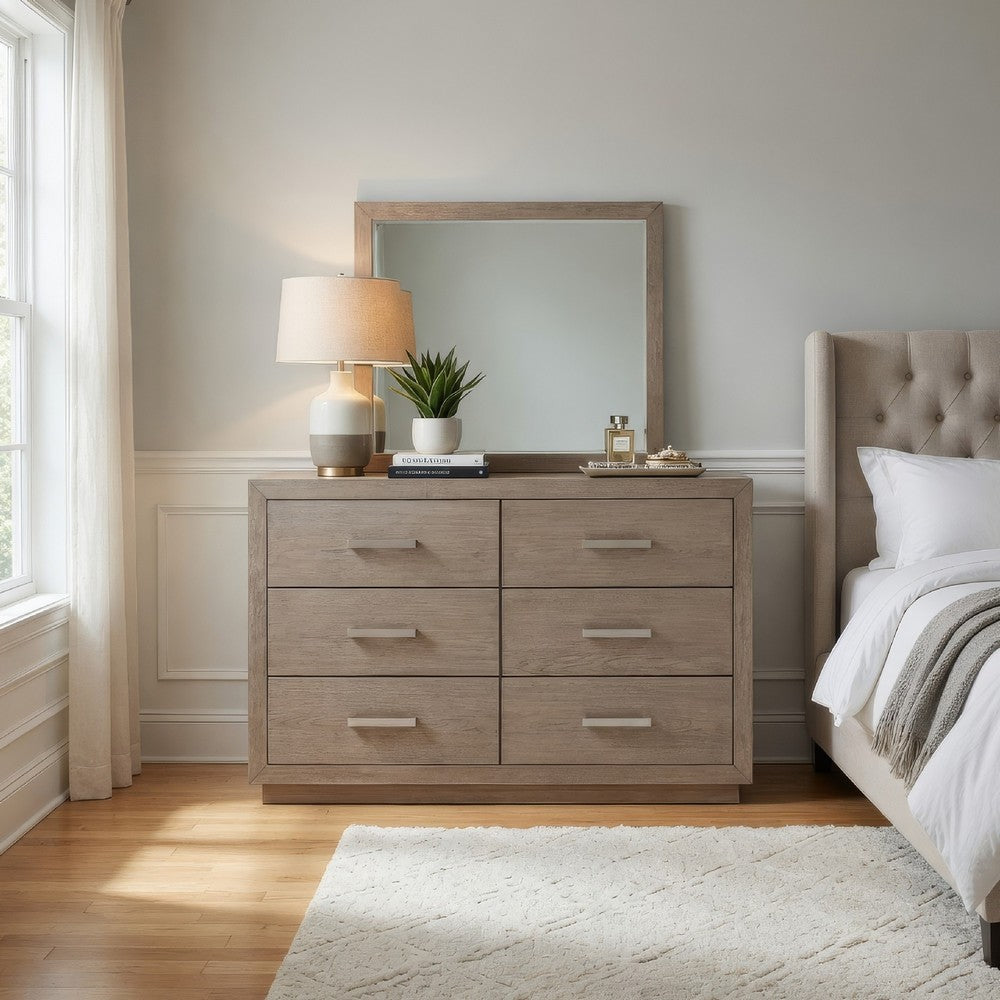 Keno Wide Dresser with Mirror | 6 Drawers | Bar Handles | Barley Brown