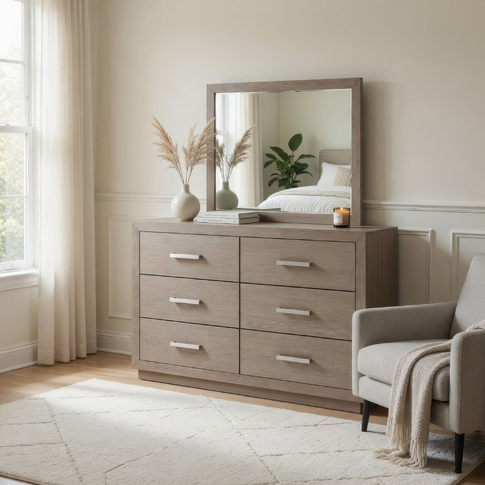 Keno Wide Dresser with Mirror | 6 Drawers | Bar Handles | Barley Brown
