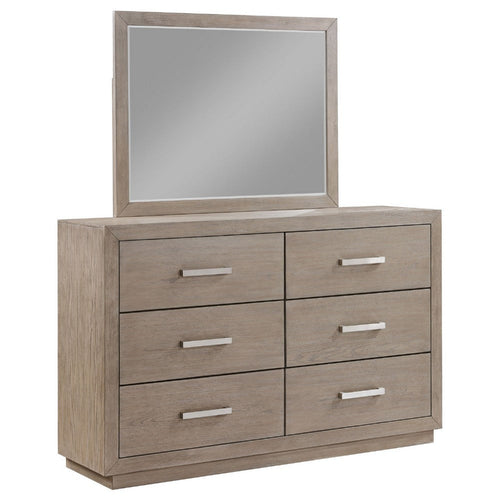 Keno Wide Dresser with Mirror | 6 Drawers | Bar Handles | Barley Brown