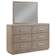 Keno Wide Dresser with Mirror | 6 Drawers | Bar Handles | Barley Brown