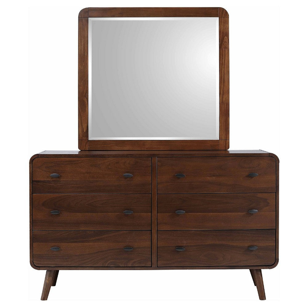 Ryb Wide Dresser with Mirror | 6 Drawers | Dark Walnut Brown Wood BM339956