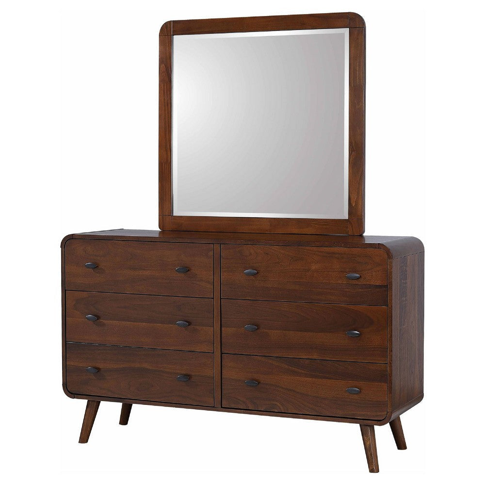Ryb Wide Dresser with Mirror | 6 Drawers | Dark Walnut Brown Wood BM339956