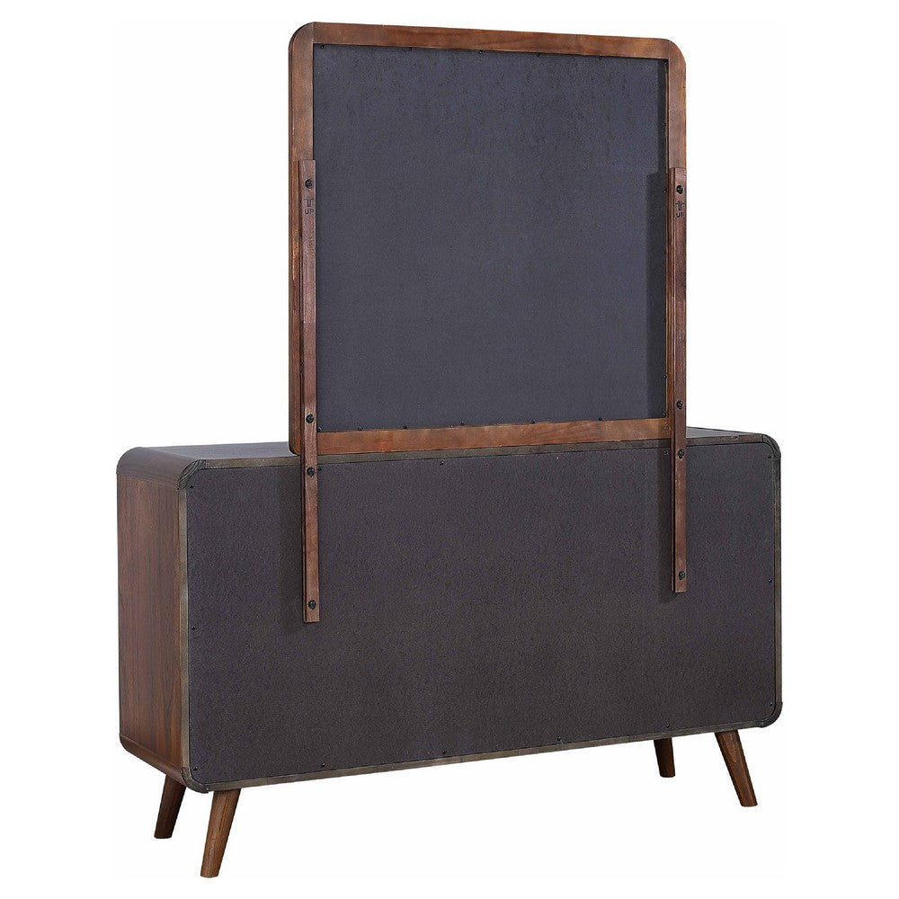 Ryb Wide Dresser with Mirror | 6 Drawers | Dark Walnut Brown Wood BM339956