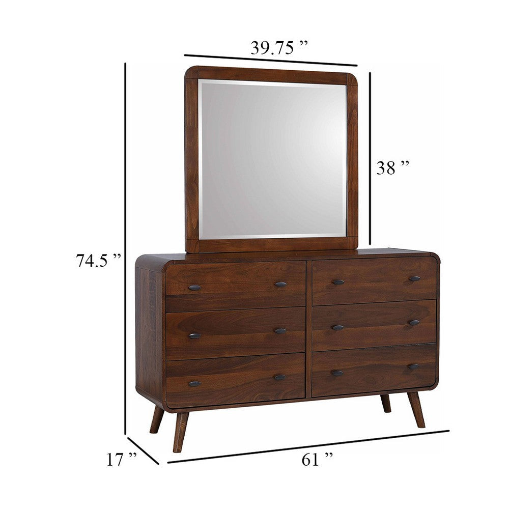 Ryb Wide Dresser with Mirror | 6 Drawers | Dark Walnut Brown Wood BM339956