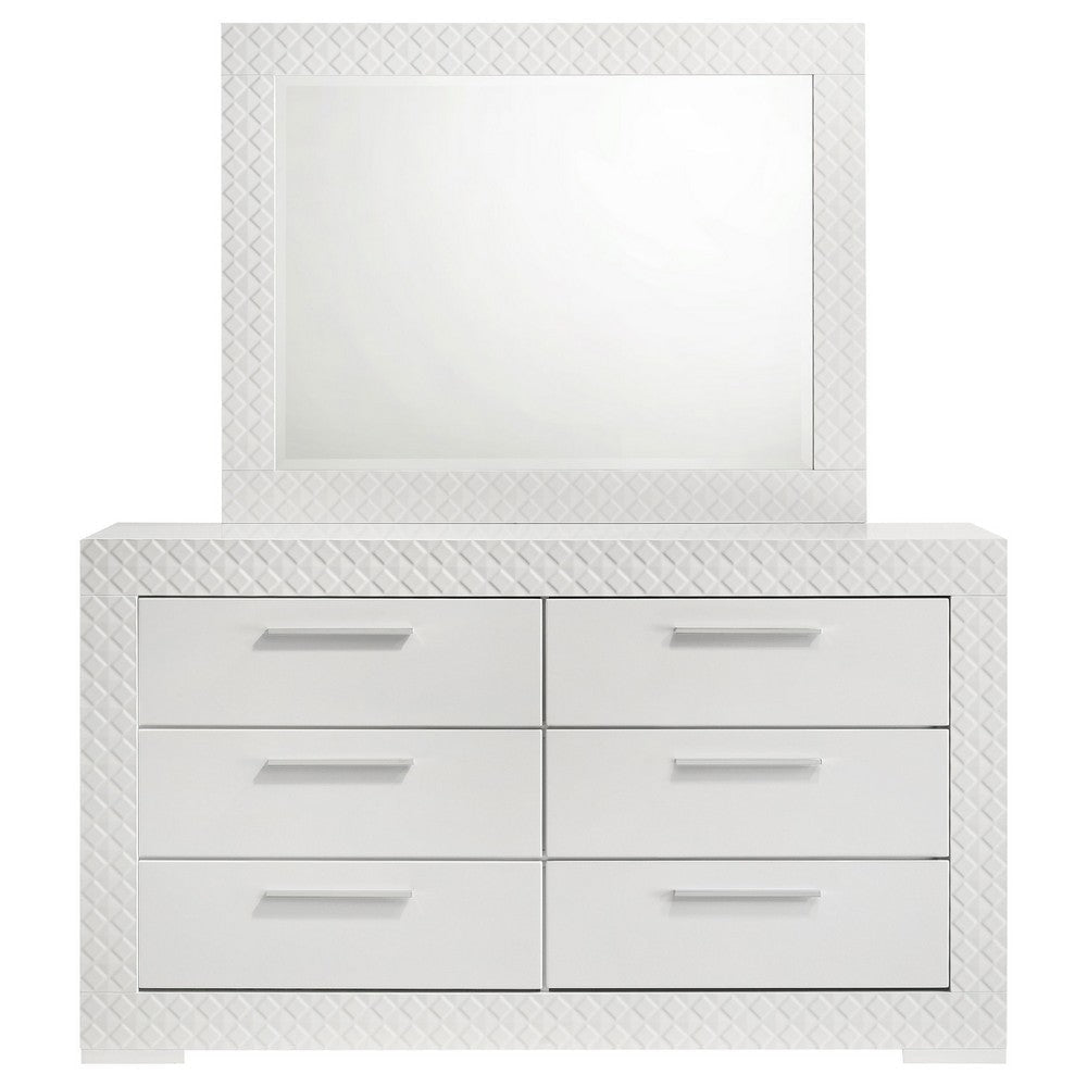 Ivon Wide Dresser with Mirror | 6 Drawers | White High Gloss | Metal BM339957