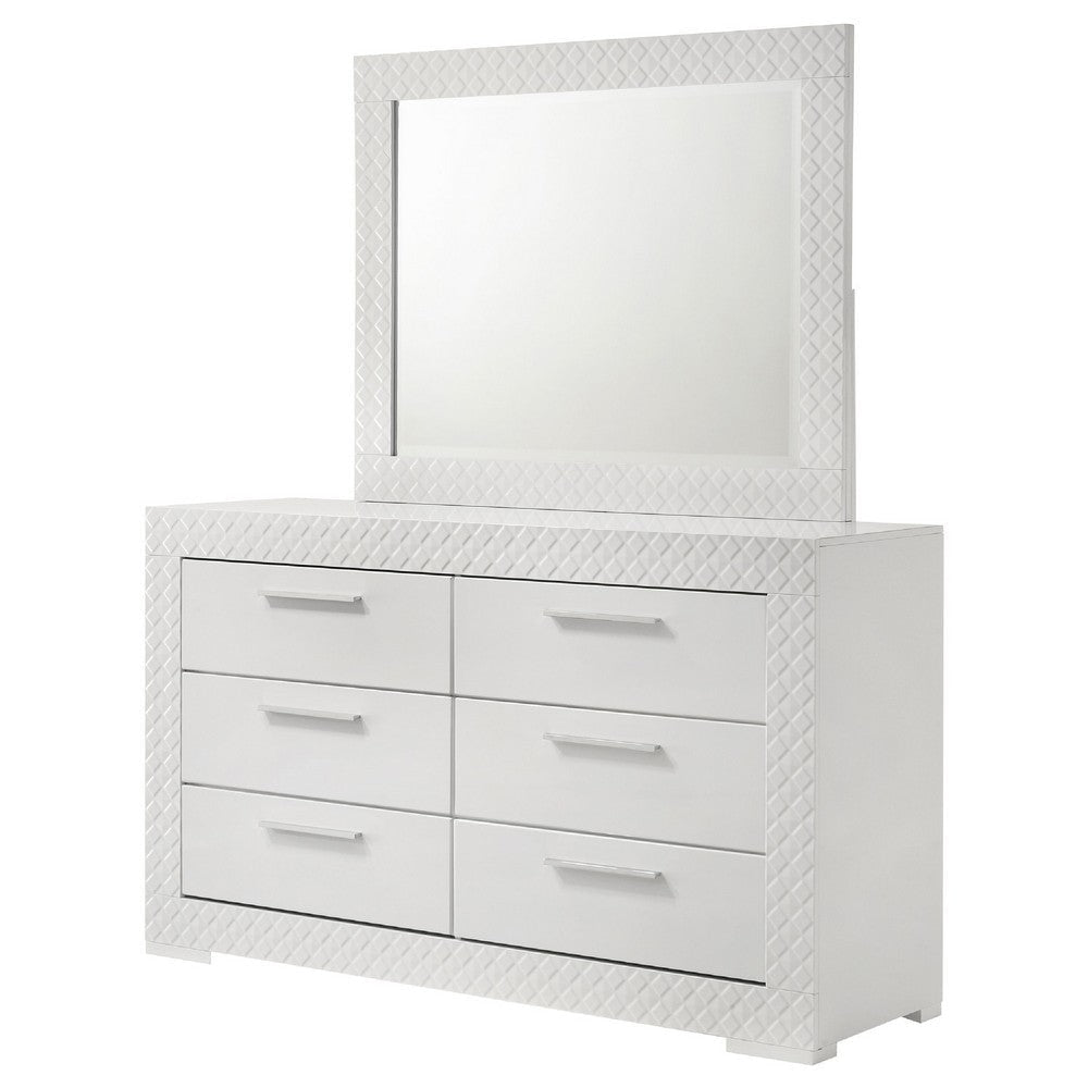 Ivon Wide Dresser with Mirror | 6 Drawers | White High Gloss | Metal BM339957