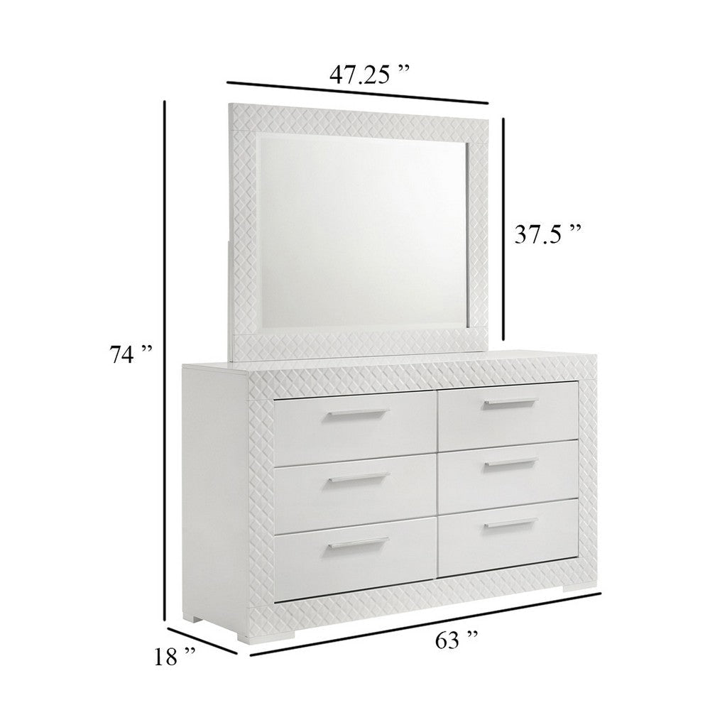 Ivon Wide Dresser with Mirror | 6 Drawers | White High Gloss | Metal BM339957