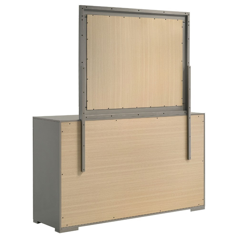 Ivon Wide Dresser with Mirror | 6 Drawers | Gray High Gloss Wood BM339958