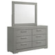 Ivon Wide Dresser with Mirror | 6 Drawers | Gray High Gloss Wood