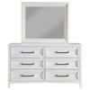 Leva Wide Dresser with Mirror | 6 Drawers | Distressed White Wood BM339959