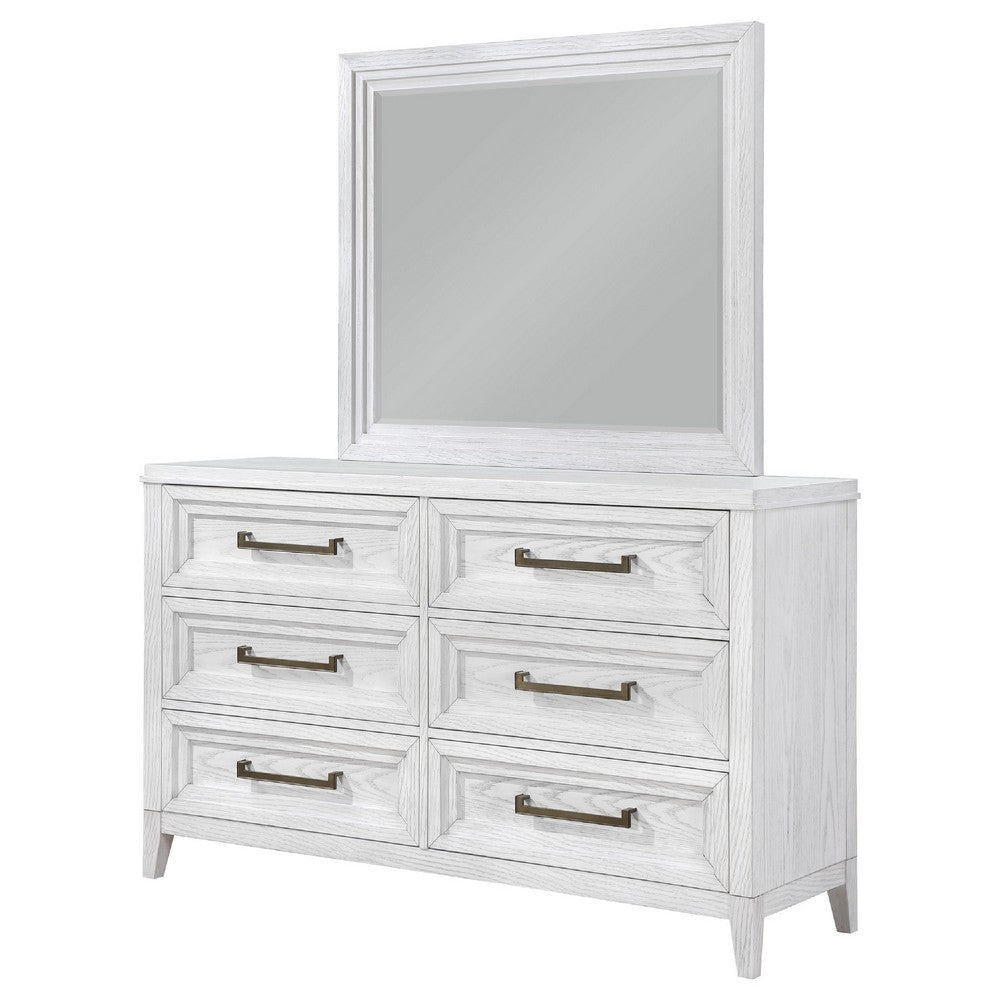 Leva Wide Dresser with Mirror | 6 Drawers | Distressed White Wood BM339959