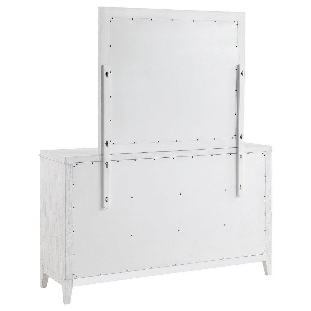 Leva Wide Dresser with Mirror | 6 Drawers | Distressed White Wood BM339959