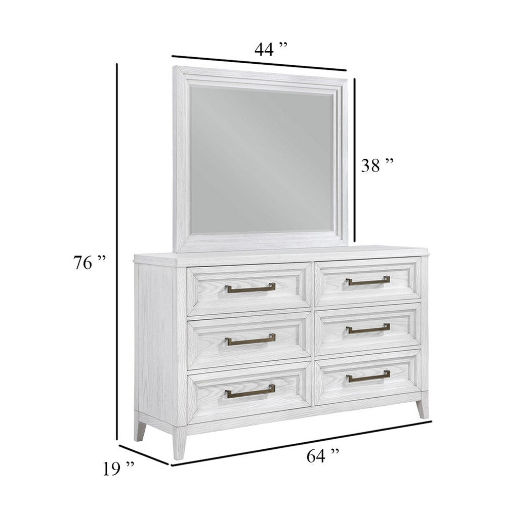 Leva Wide Dresser with Mirror | 6 Drawers | Distressed White Wood BM339959