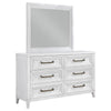Leva Wide Dresser with Mirror | 6 Drawers | Distressed White Wood