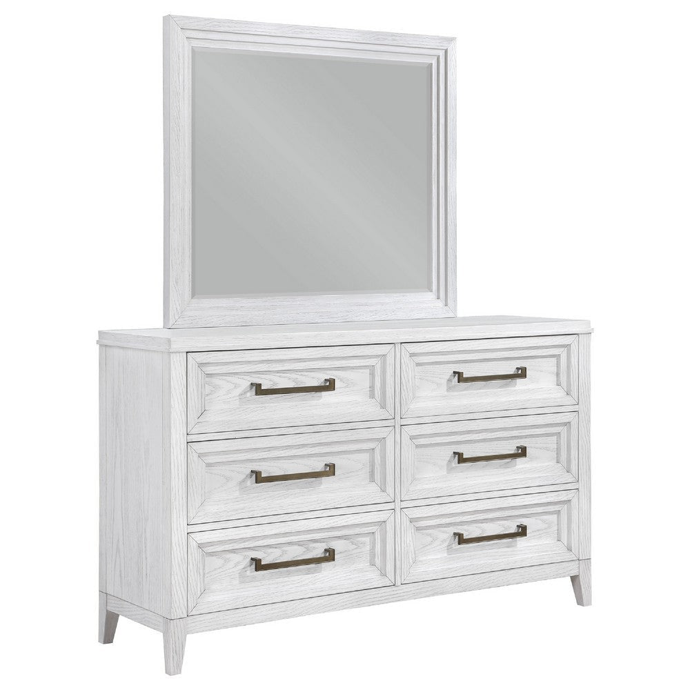 Leva Wide Dresser with Mirror | 6 Drawers | Distressed White Wood