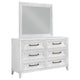 Leva Wide Dresser with Mirror | 6 Drawers | Distressed White Wood