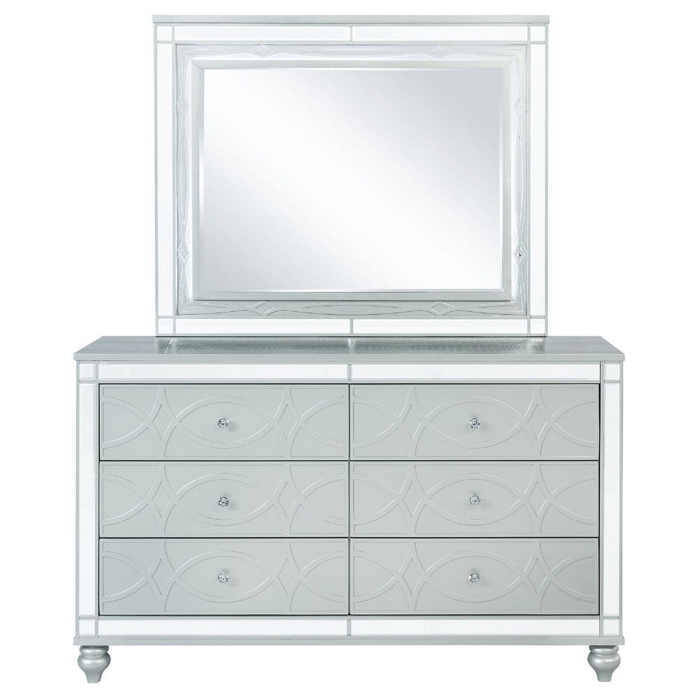 Gina Wide Dresser with Mirror | 6 Drawers | Silver Metallic Wood Frame BM339960