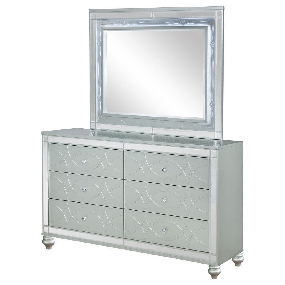 Gina Wide Dresser with Mirror | 6 Drawers | Silver Metallic Wood Frame BM339960
