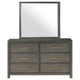 Ren Wide Dresser with Mirror | 6 Drawers | Gray Wood | Metal Handles BM339961