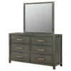 Ren Wide Dresser with Mirror | 6 Drawers | Gray Wood | Metal Handles BM339961