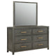 Ren Wide Dresser with Mirror | 6 Drawers | Gray Wood | Metal Handles