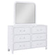 Asiy Wide Dresser w Mirror | 6 Drawer Clear Bar Handles | Pearl White