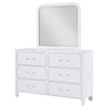 Asiy Wide Dresser w Mirror | 6 Drawer Clear Bar Handles | Pearl White BM339962