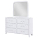 Asiy Wide Dresser w Mirror | 6 Drawer Clear Bar Handles | Pearl White BM339962