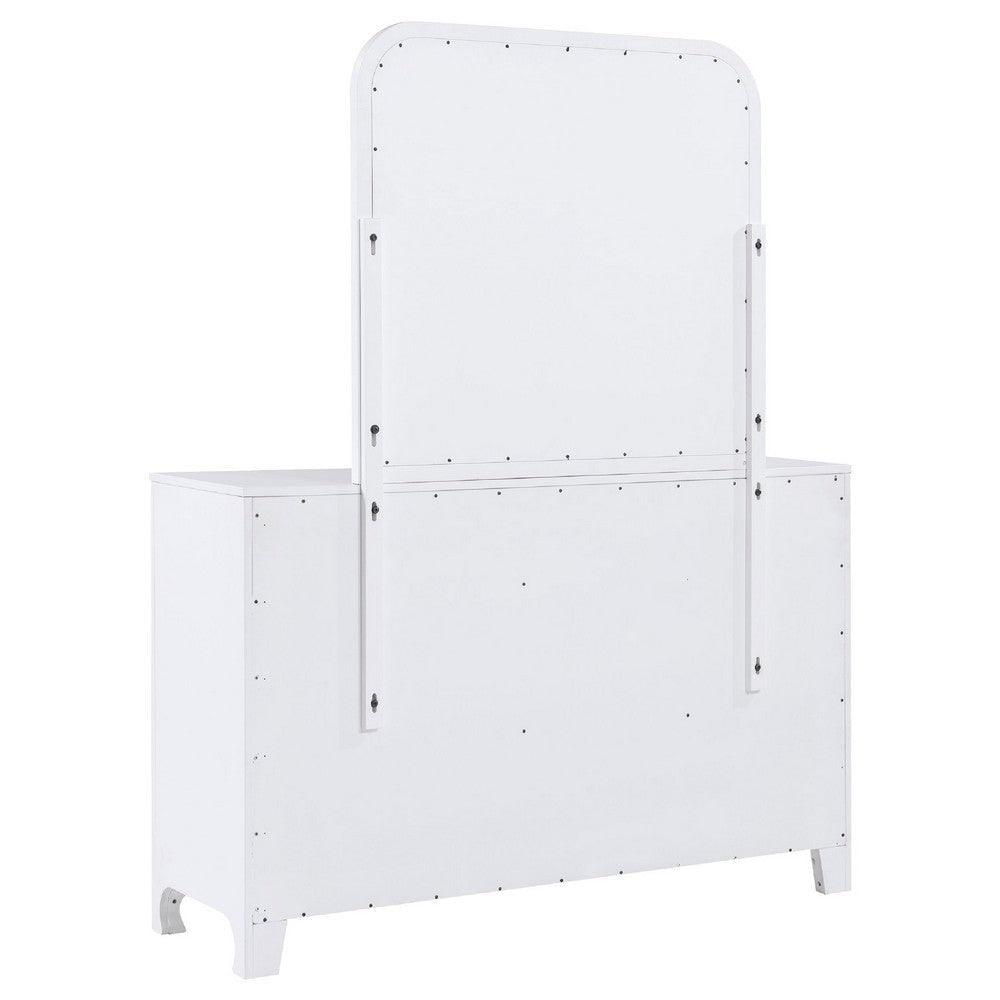 Asiy Wide Dresser w Mirror | 6 Drawer Clear Bar Handles | Pearl White BM339962