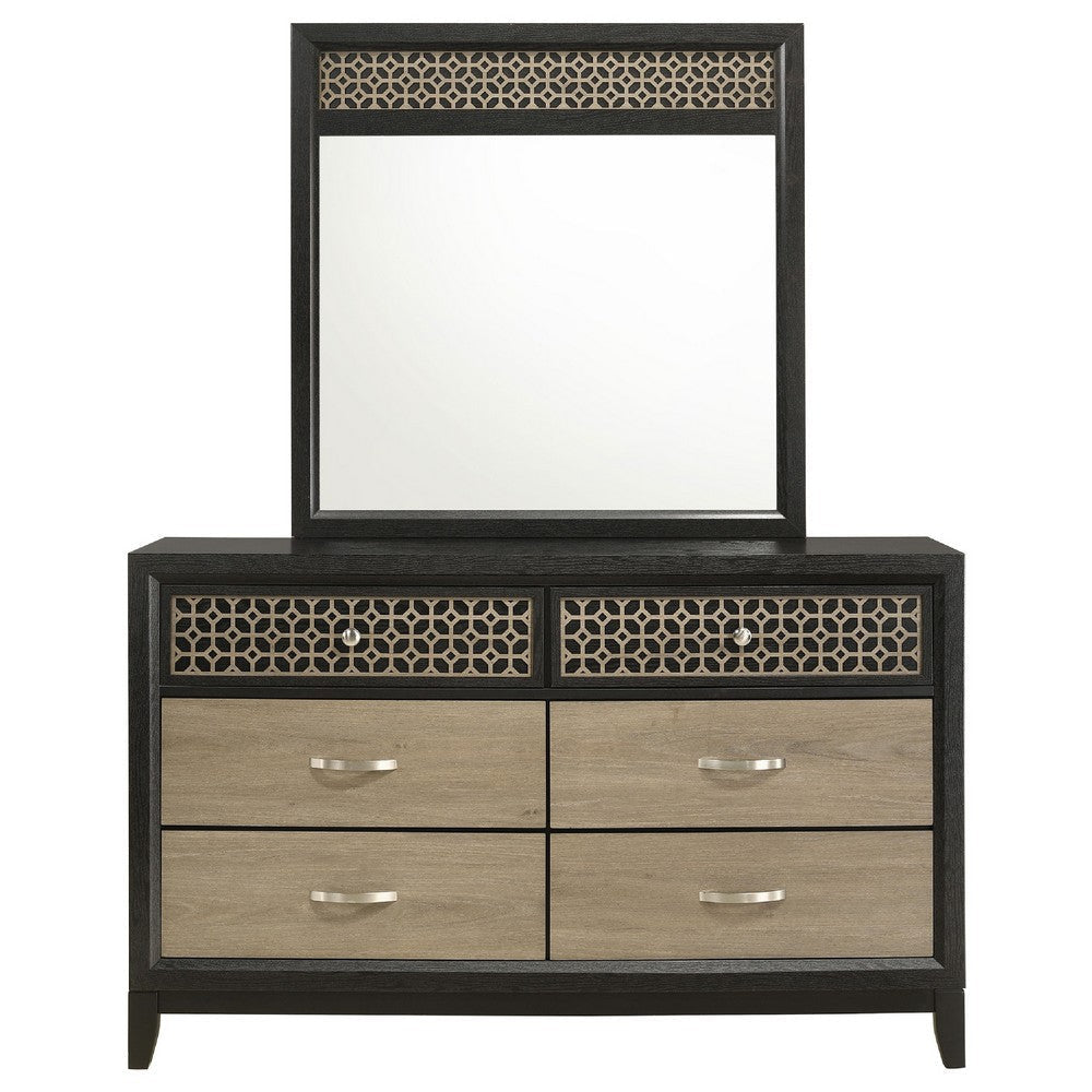 Aki Wide Dresser with Mirror | 6 Drawers | Black | Geometric Cutouts BM339963