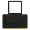 Caer Wide Dresser with Mirror | 6 Drawers | Black Wood | Gold Metal BM339964