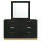 Caer Wide Dresser with Mirror | 6 Drawers | Black Wood | Gold Metal BM339964